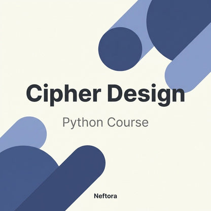Cover of 'Cipher Design Python Course' by Neftora with blue geometric shapes on a light background.