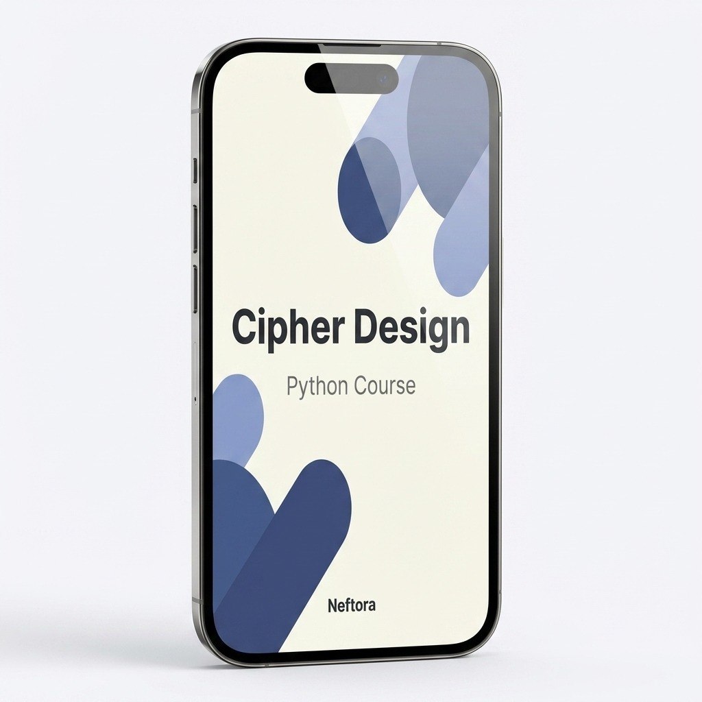 Phone with 'Cipher Design Python Course' on a light background