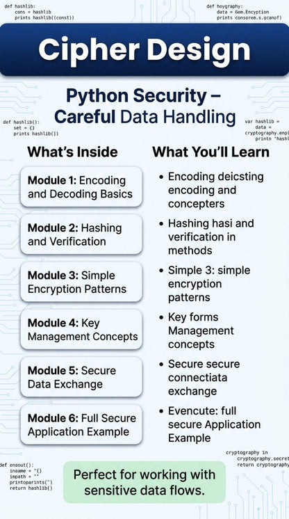 Course outline for 'Python Security - Careful Data Handling' by Cipher Design with modules and learning objectives.