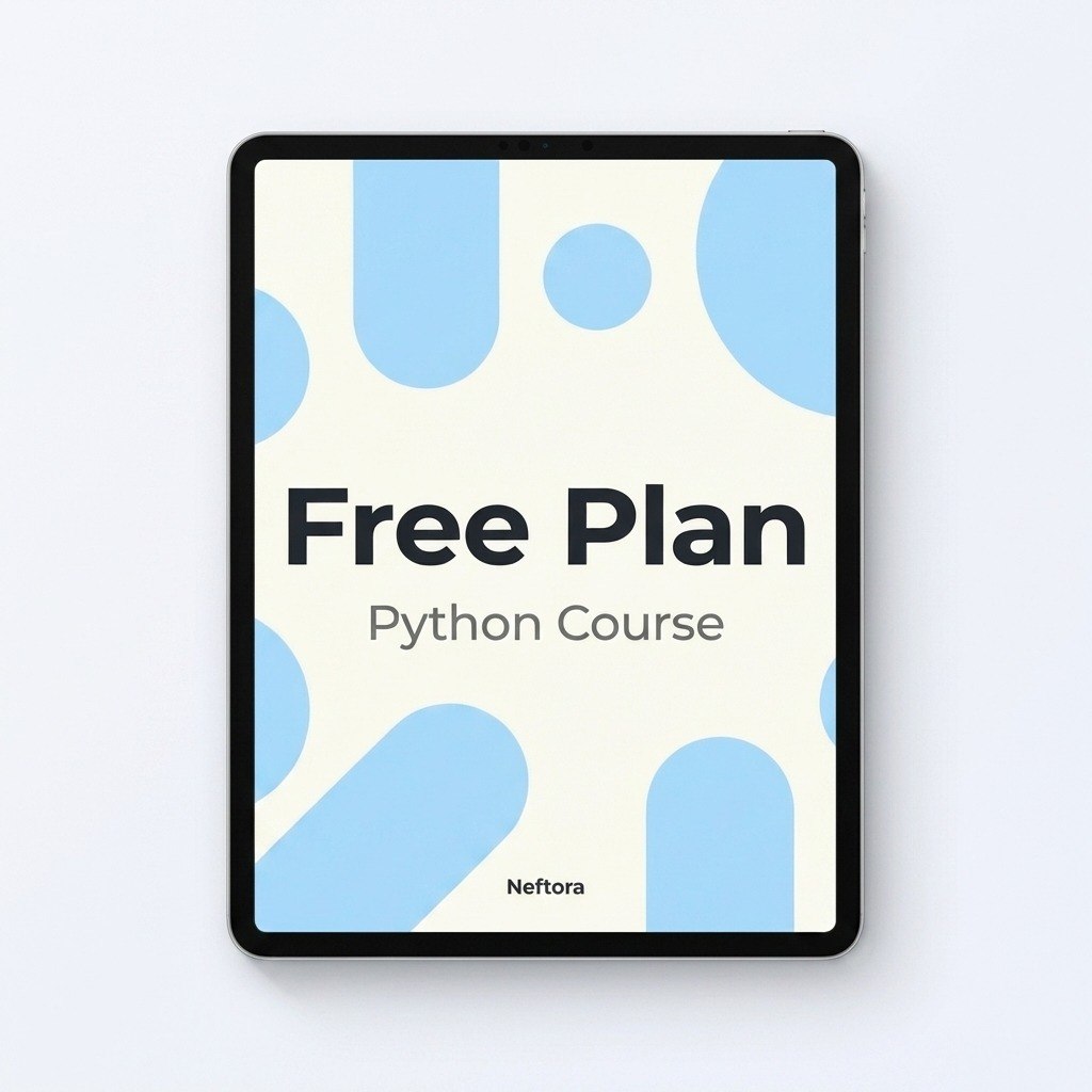 Tablet displaying a free Python course plan on a light gray background