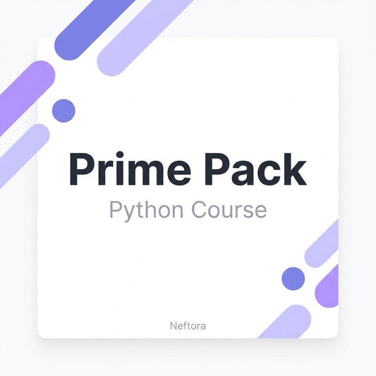 Promotional graphic for 'Prime Pack Python Course' with geometric design elements.